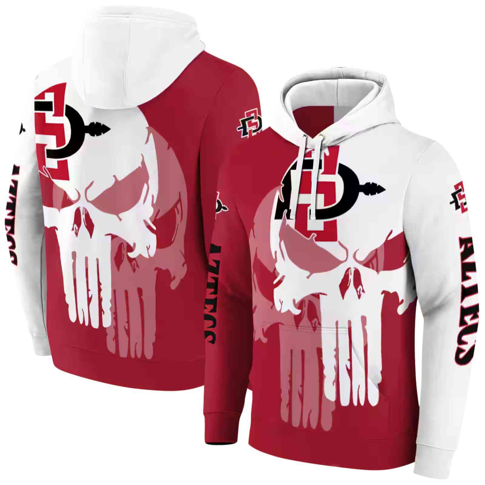 san diego state aztecs graphic punisher red white hoodie fashion forward