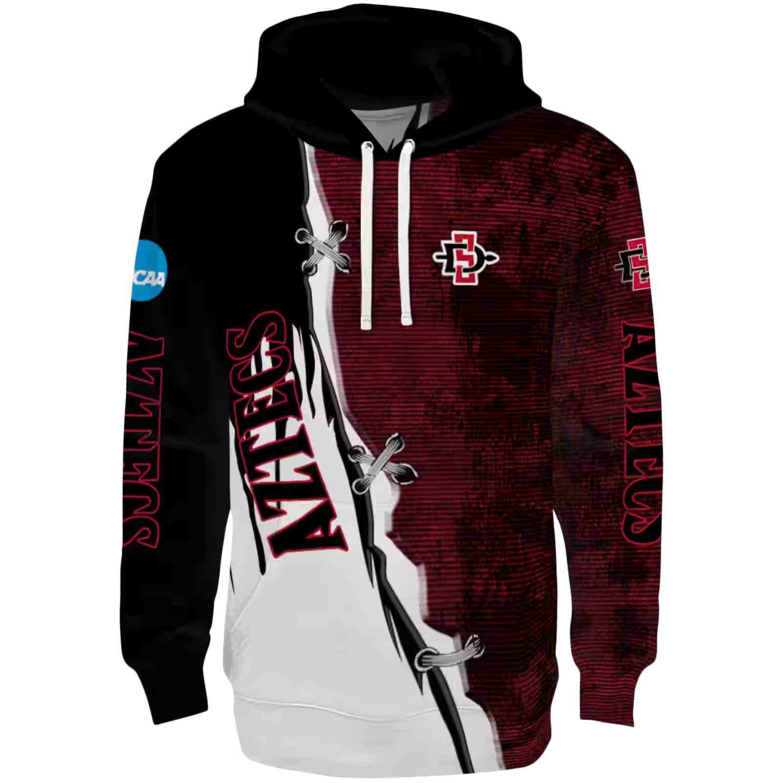 San Diego State Aztecs Ripped Pattern Red Black White Hoodie