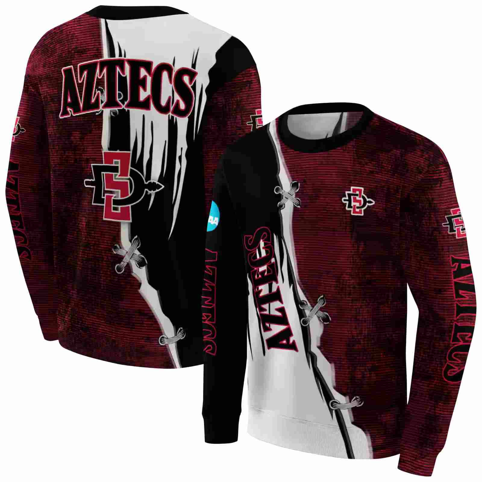 san diego state aztecs ripped pattern red black white hoodie premium grade