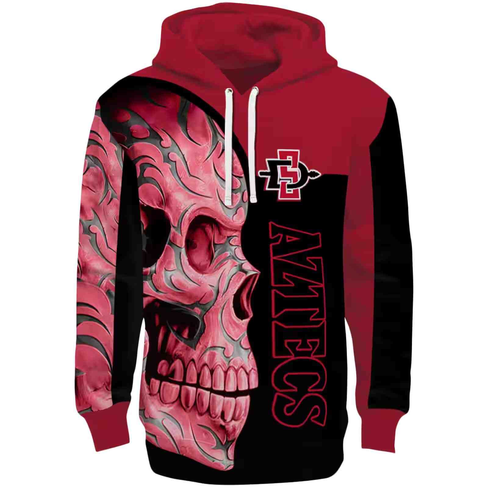 San Diego State Aztecs Skull Motif Red Black Hoodie