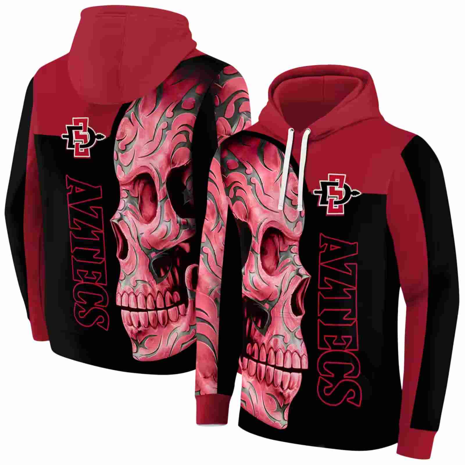 san diego state aztecs skull motif red black hoodie fashion forward