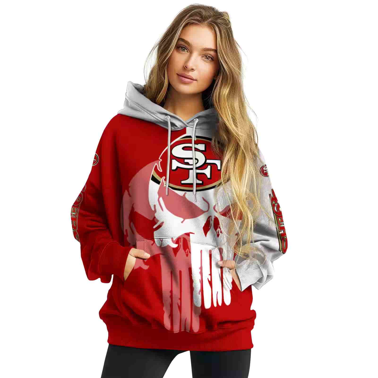 san francisco 49ers graphic punisher red white hoodie high quality