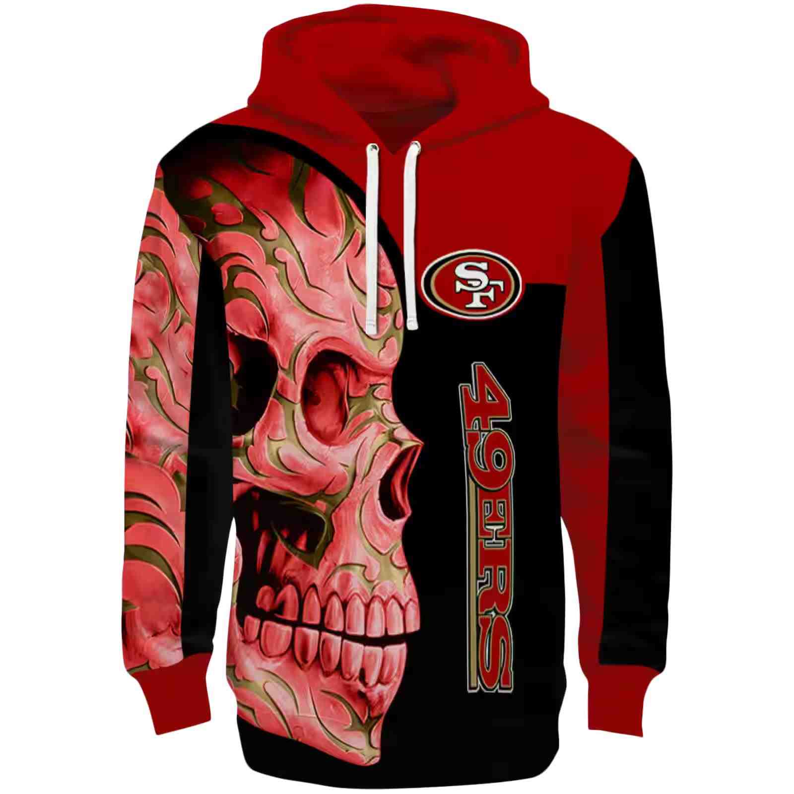 San Francisco 49ers Skull Motif Red Black Hoodie