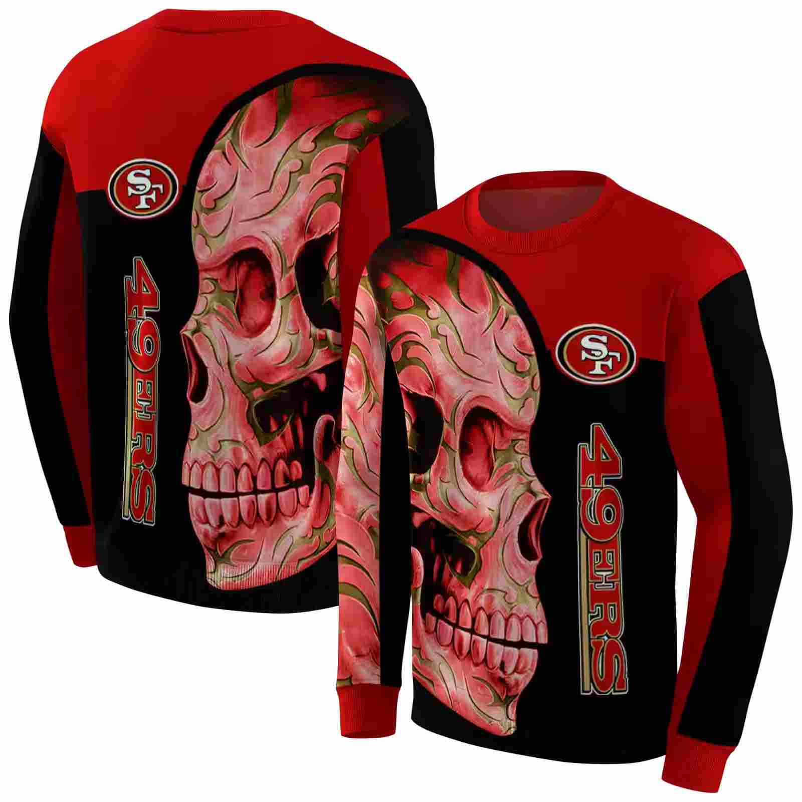 san francisco 49ers skull motif red black hoodie premium grade