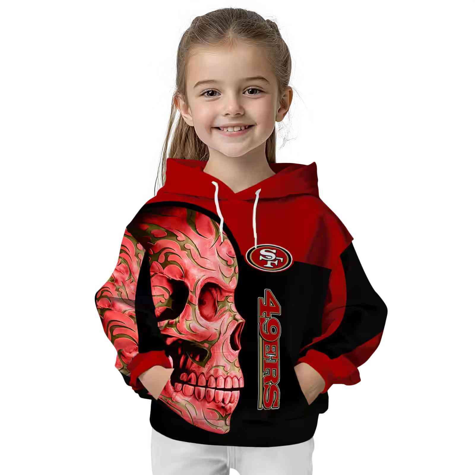 san francisco 49ers skull motif red black hoodie top rated