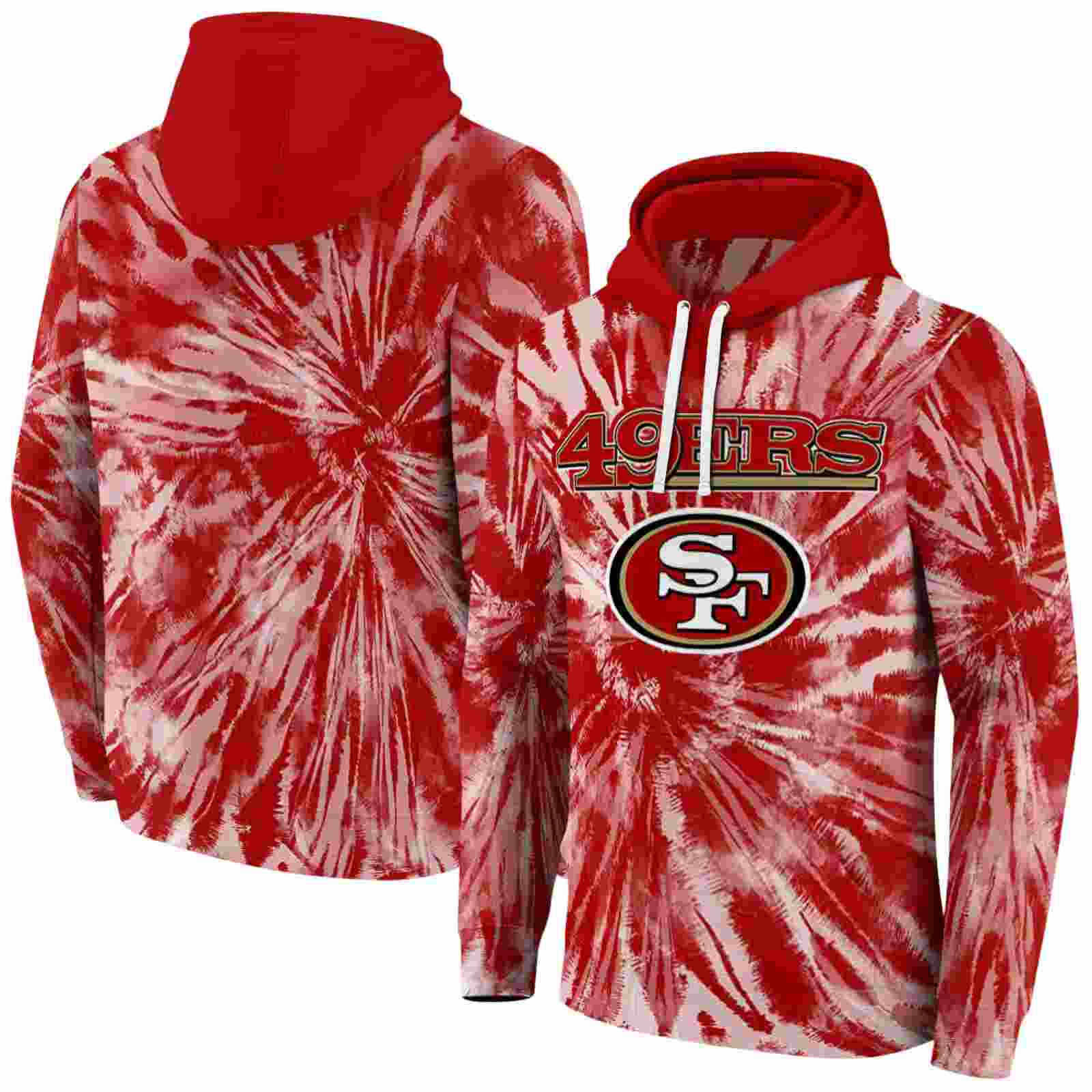 san francisco 49ers tie dye pattern red hoodie fashion forward