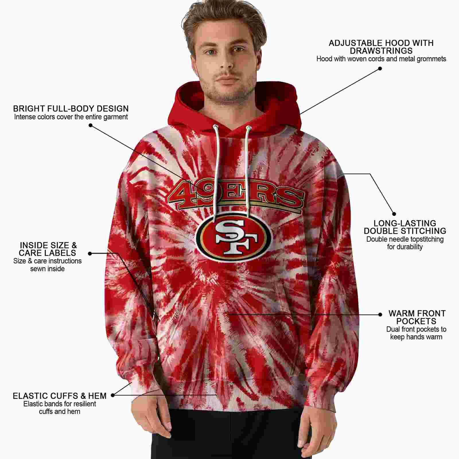 san francisco 49ers tie dye pattern red hoodie latest model