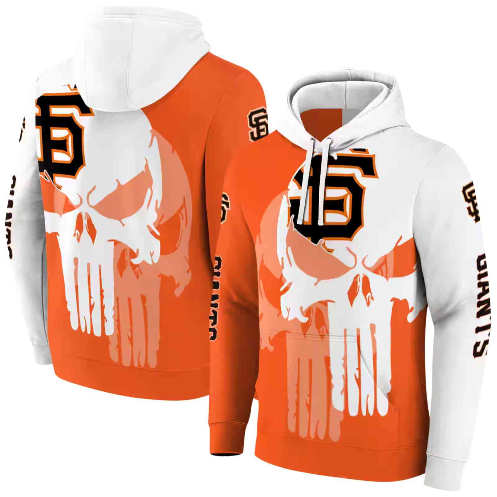 san francisco giants graphic punisher orange white hoodie fashion forward