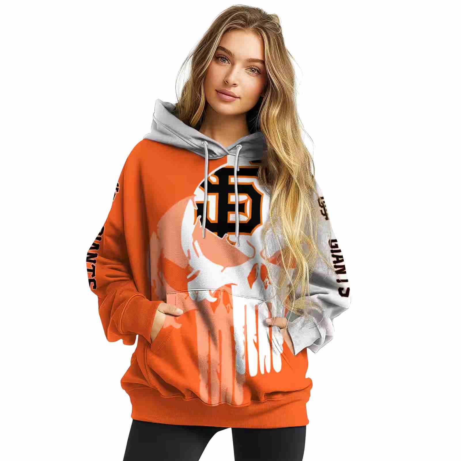 san francisco giants graphic punisher orange white hoodie high quality