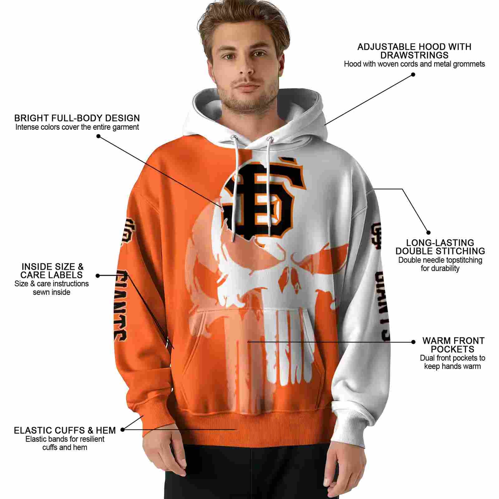 san francisco giants graphic punisher orange white hoodie latest model