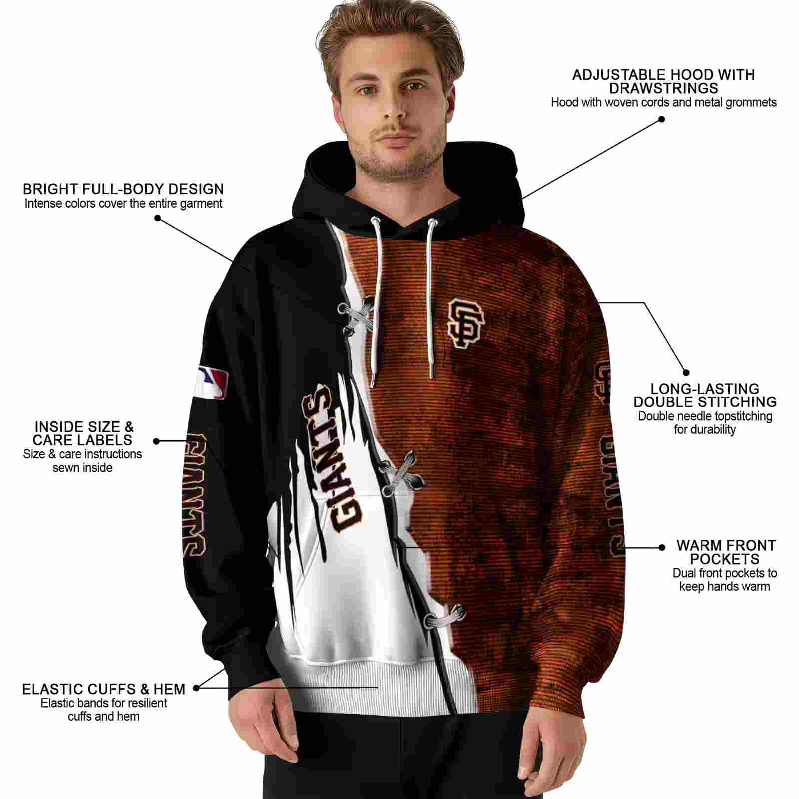 san francisco giants ripped pattern orange black white hoodie latest model