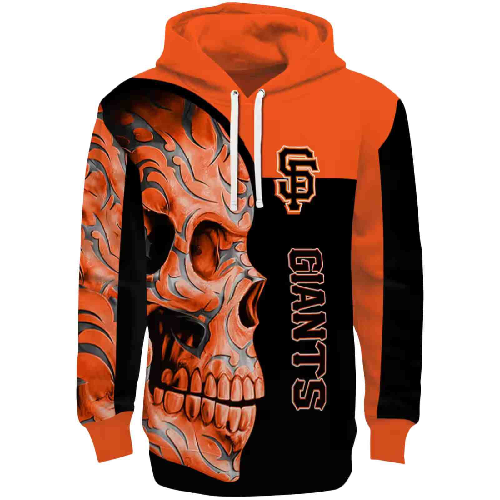 San Francisco Giants Skull Motif Orange Black Hoodie