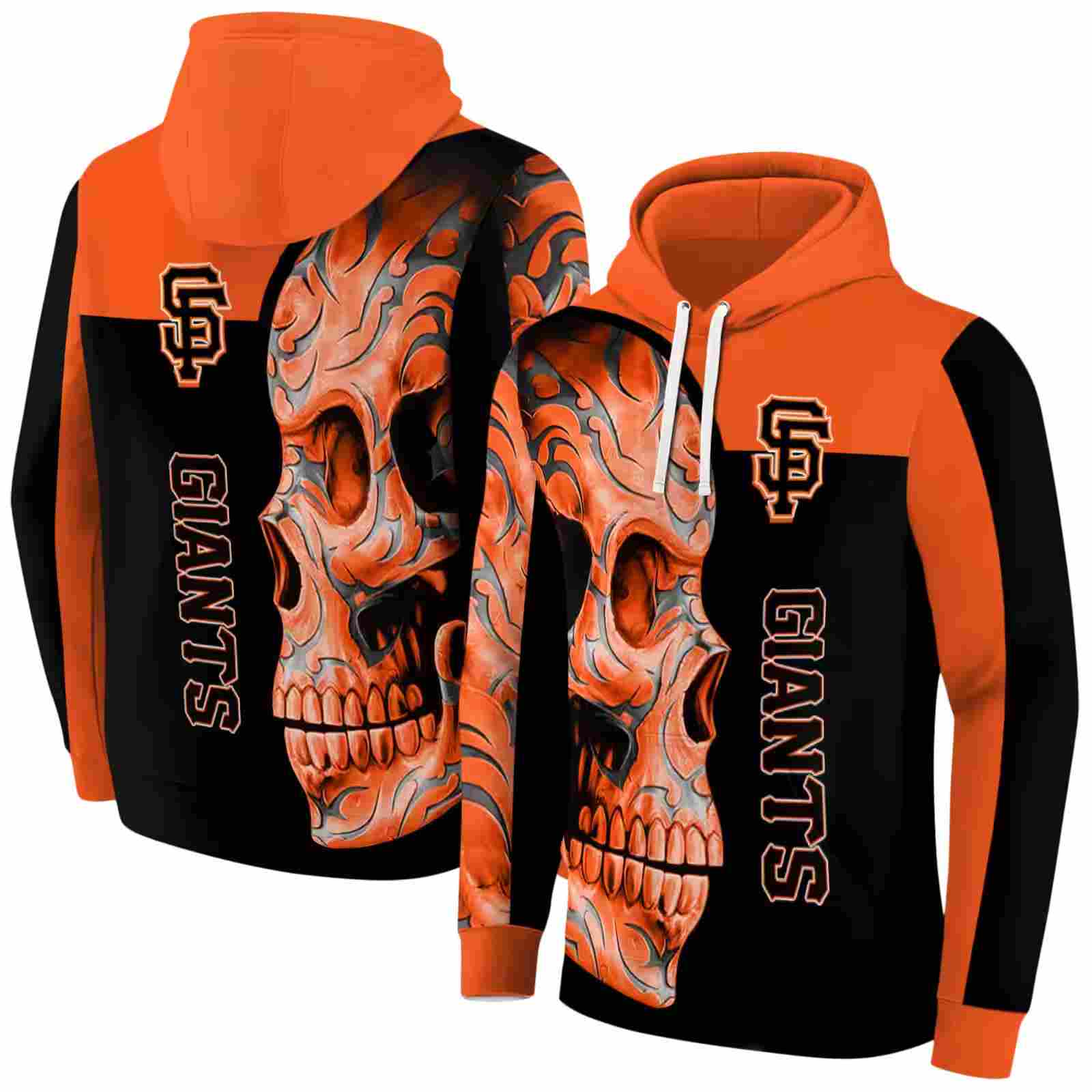 san francisco giants skull motif orange black hoodie fashion forward