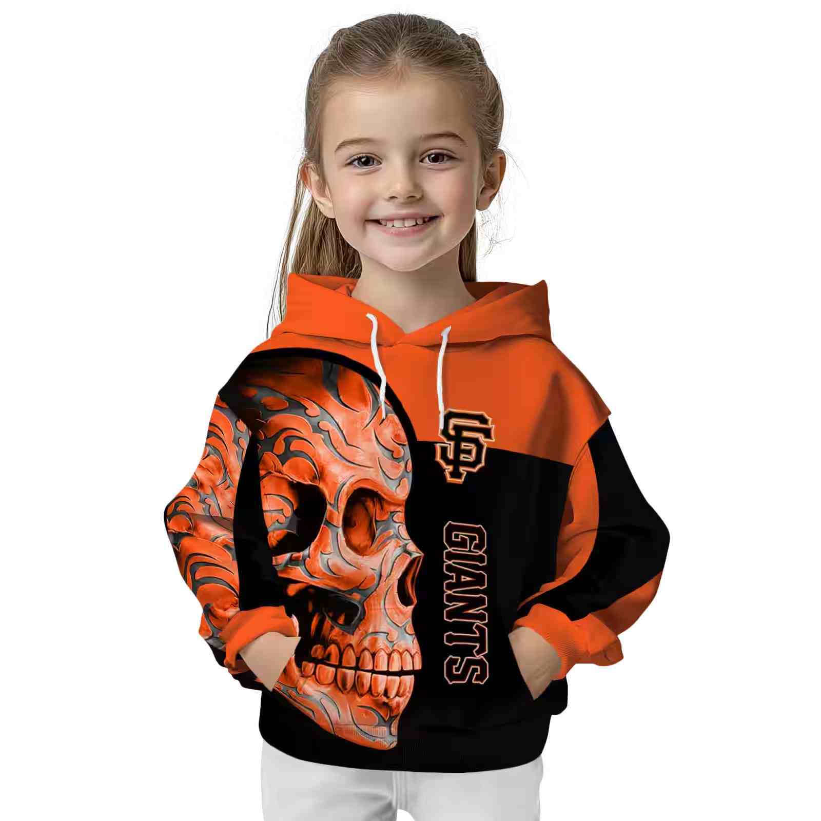 san francisco giants skull motif orange black hoodie top rated