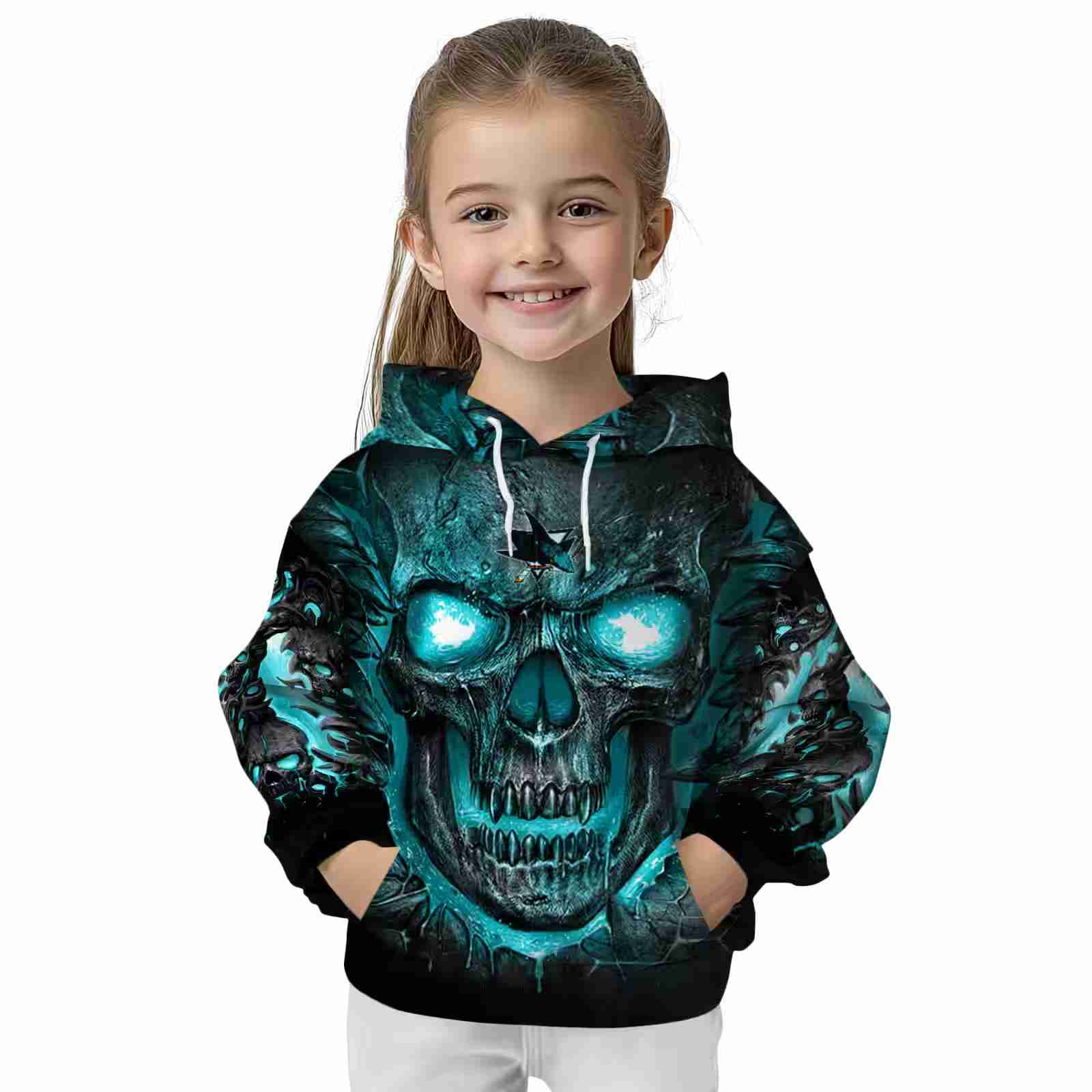 san jose sharks demonic skull teal black hoodie top rated