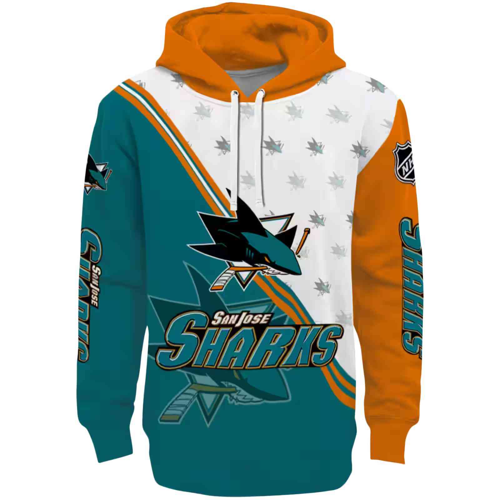 San Jose Sharks Diagonal Stripe Teal White Hoodie