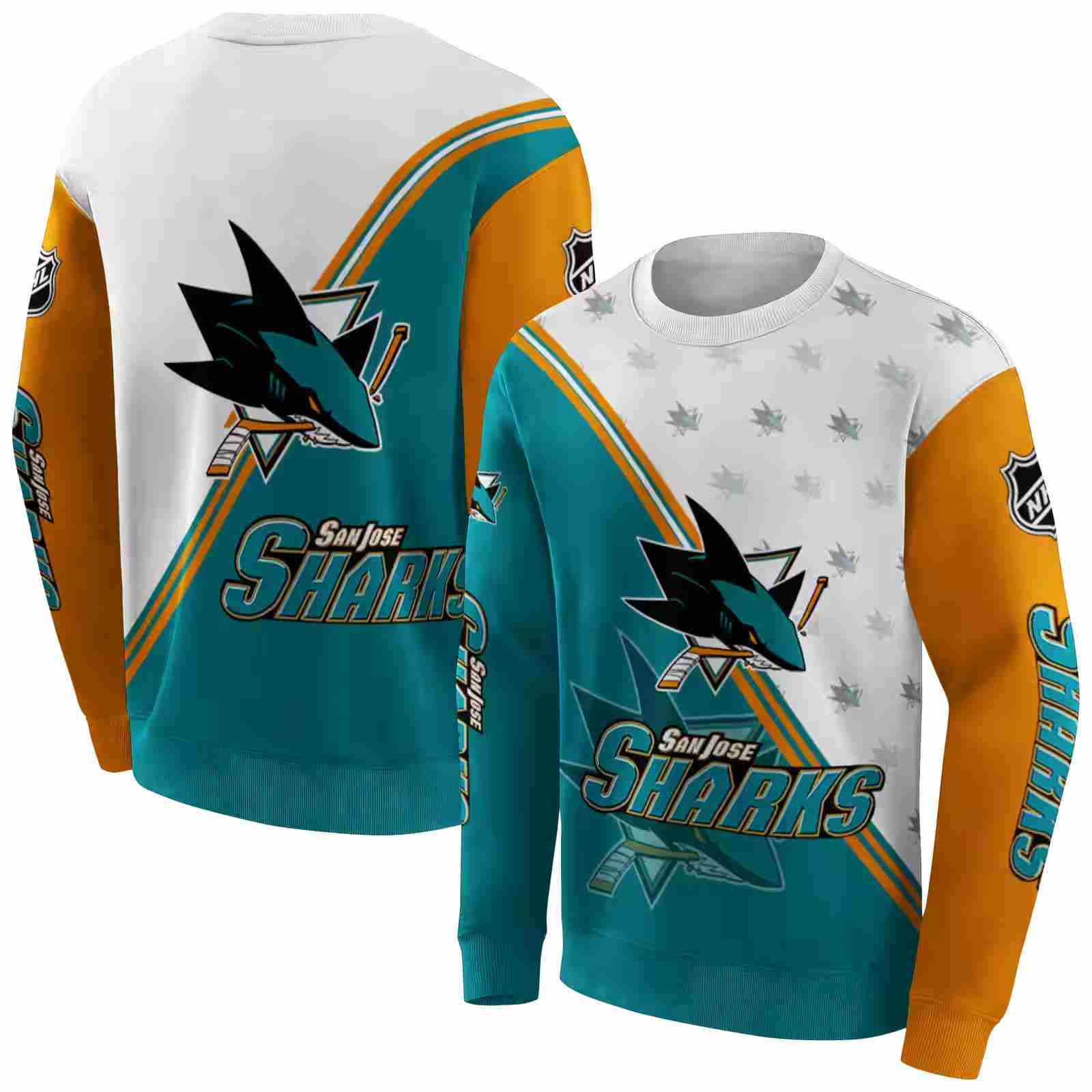 san jose sharks diagonal stripe teal white hoodie premium grade