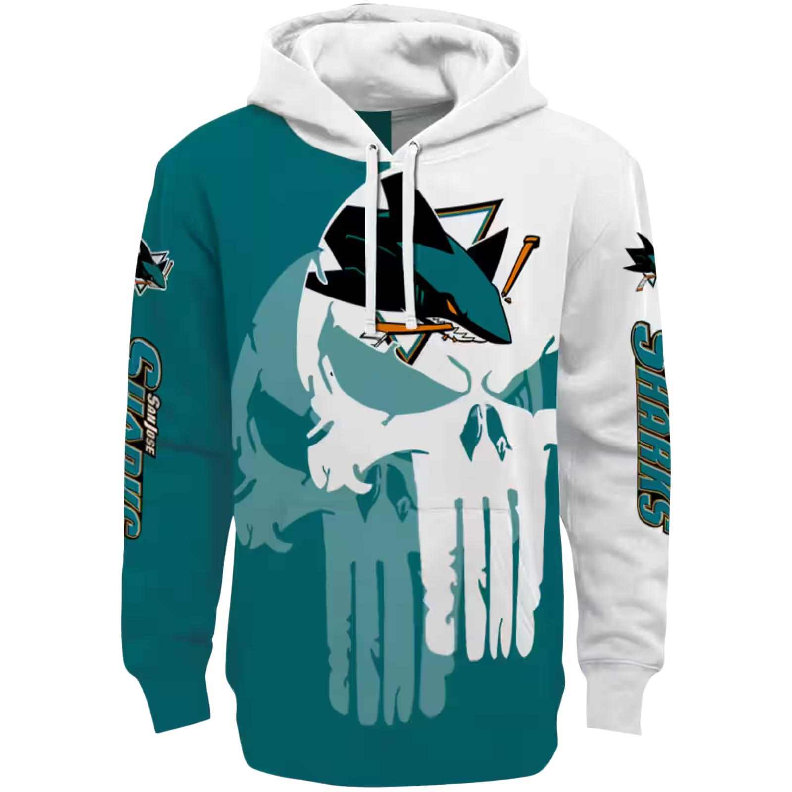 San Jose Sharks Graphic Punisher Teal White Hoodie