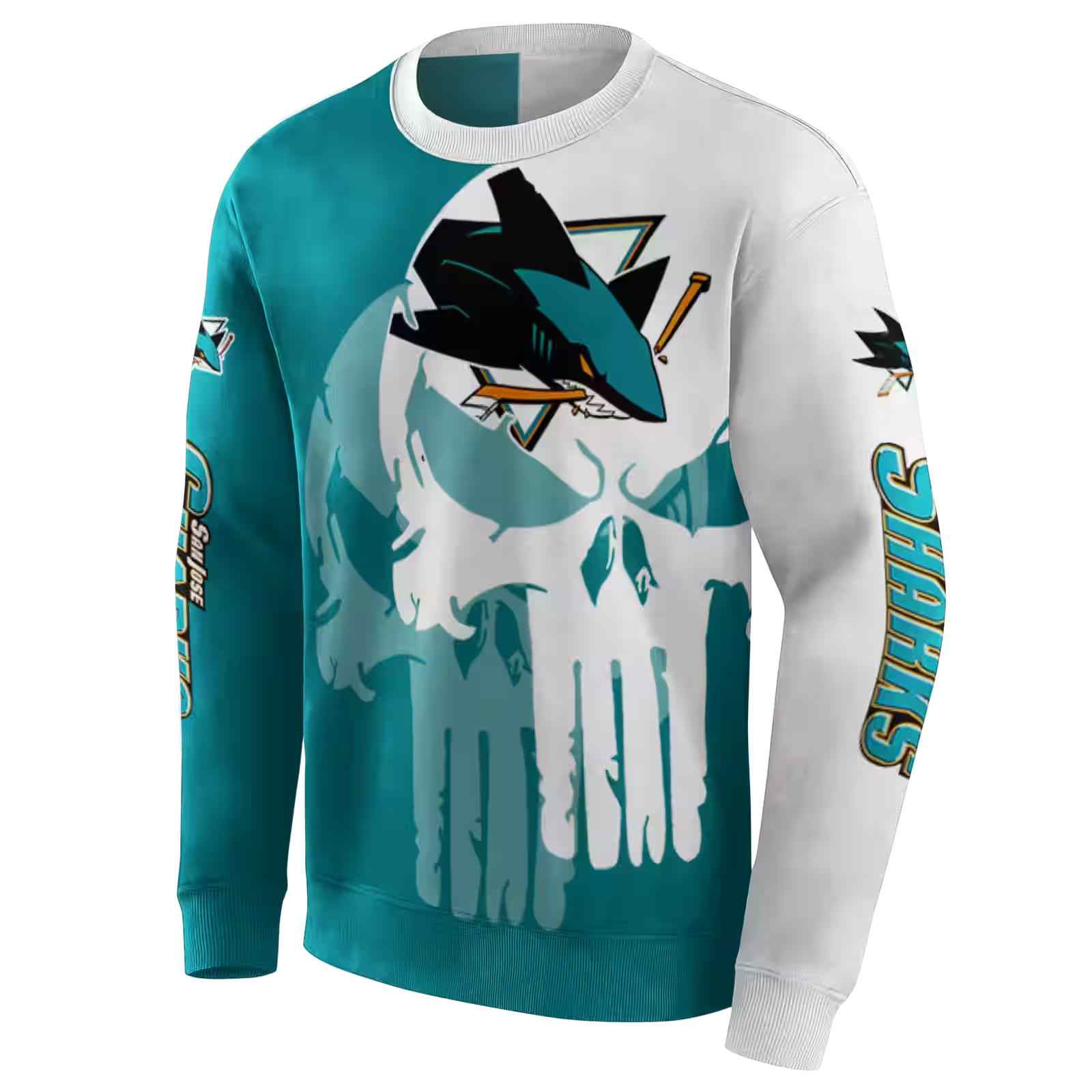 san jose sharks graphic punisher teal white hoodie new arrival