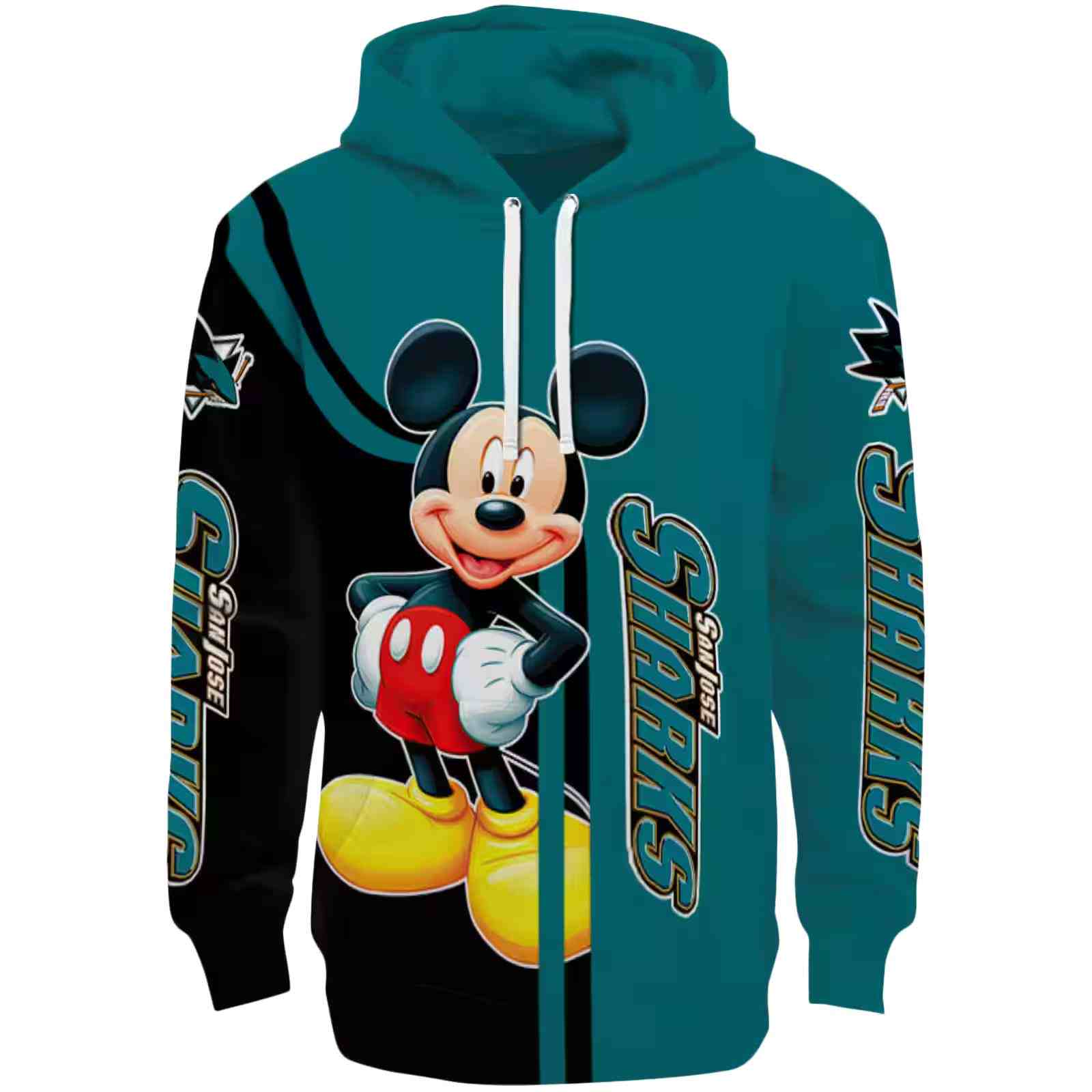 San Jose Sharks Mickey Mouse Teal Black Hoodie