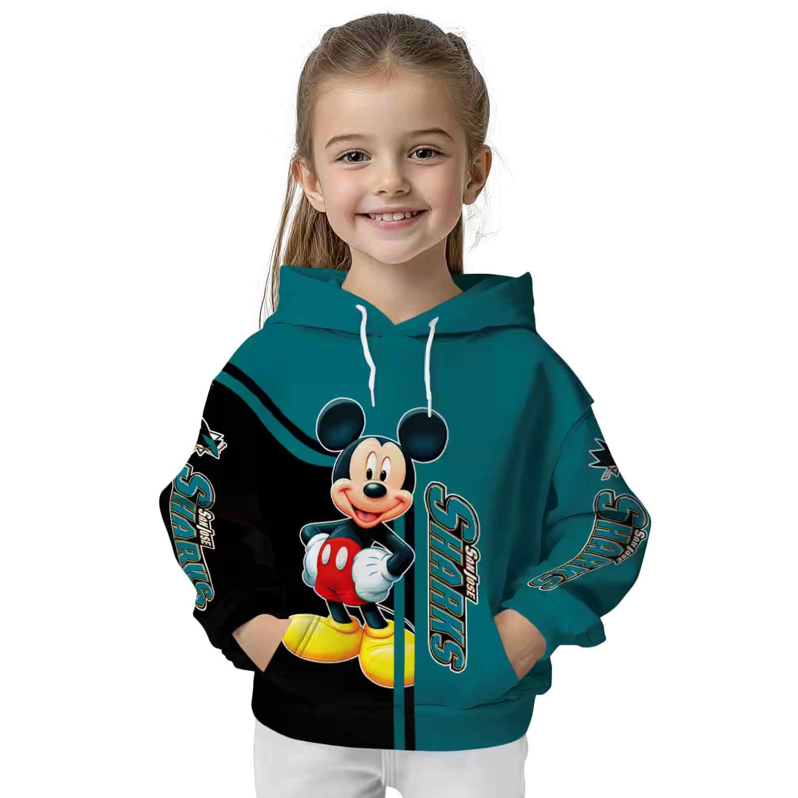 san jose sharks mickey mouse teal black hoodie top rated