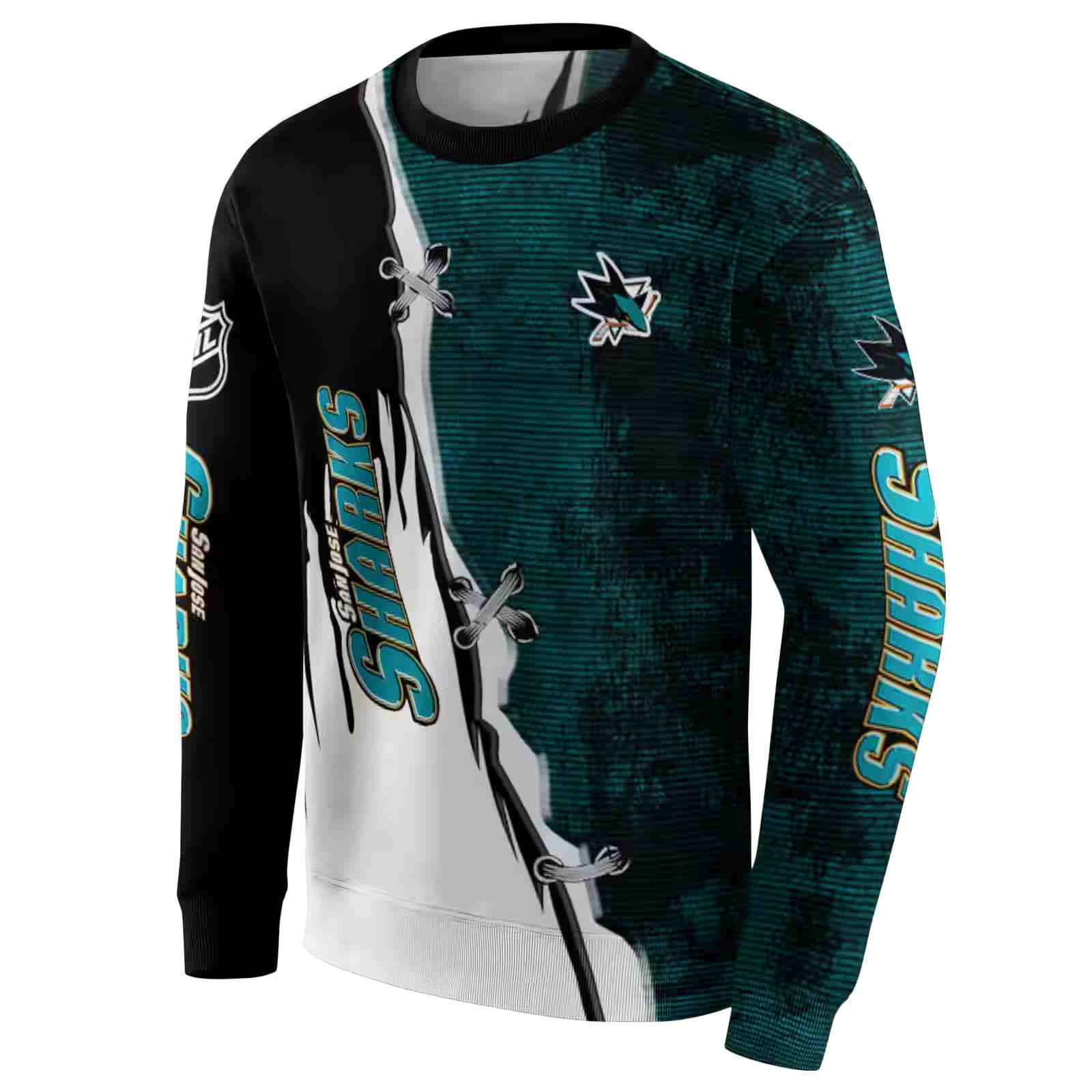 san jose sharks ripped pattern teal black white hoodie new arrival