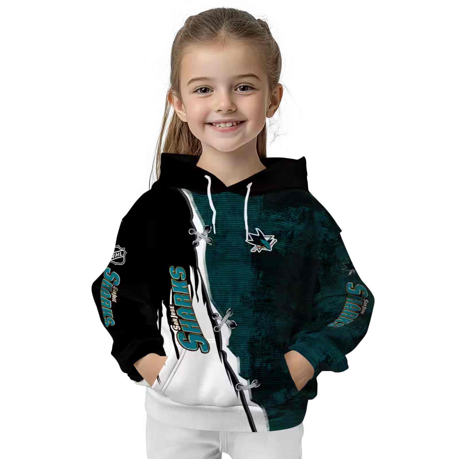 san jose sharks ripped pattern teal black white hoodie top rated