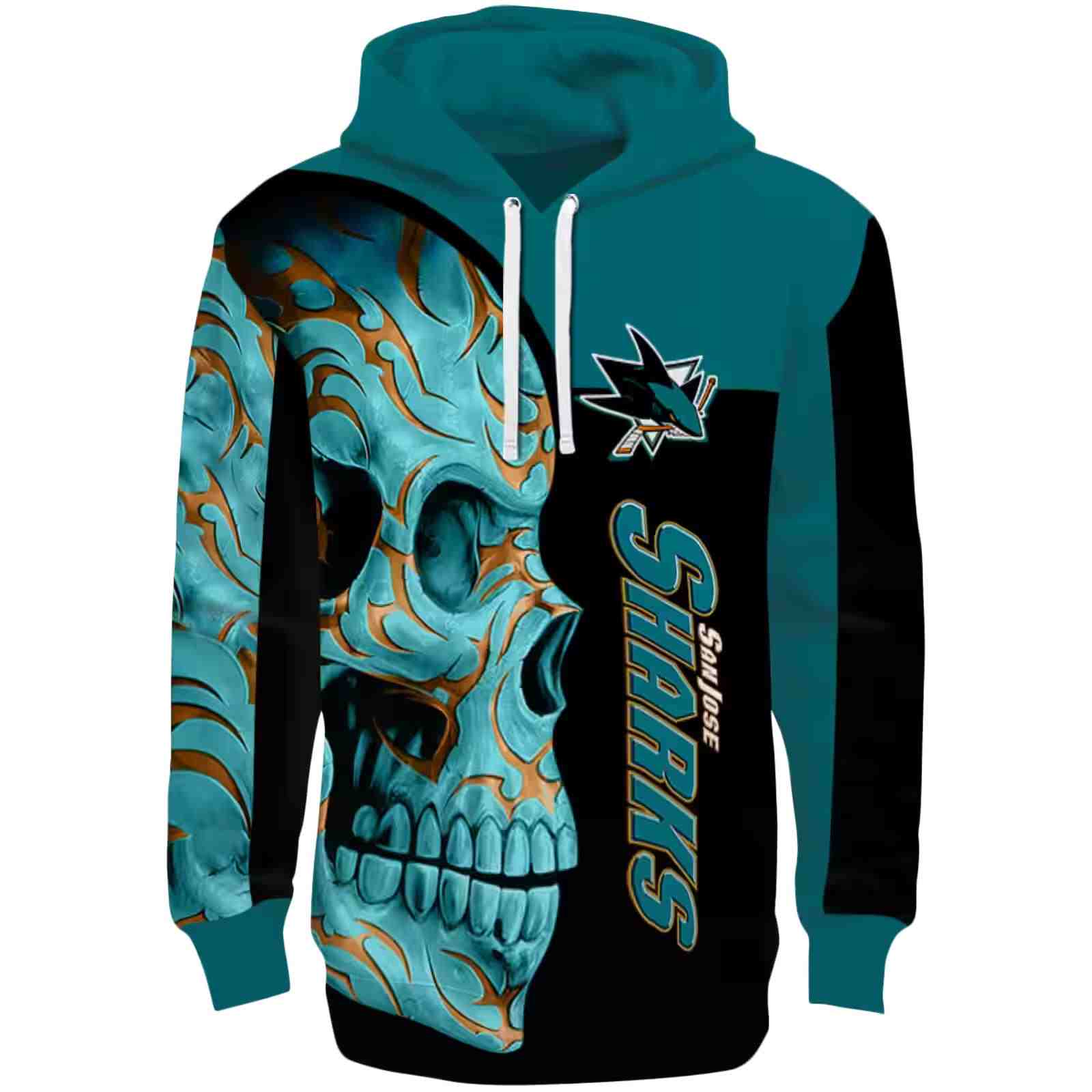 San Jose Sharks Skull Motif Teal Black Hoodie