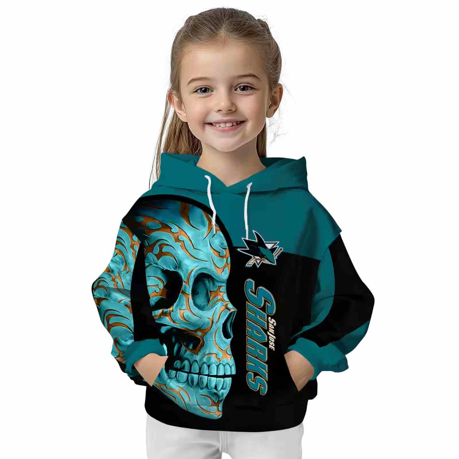 san jose sharks skull motif teal black hoodie top rated