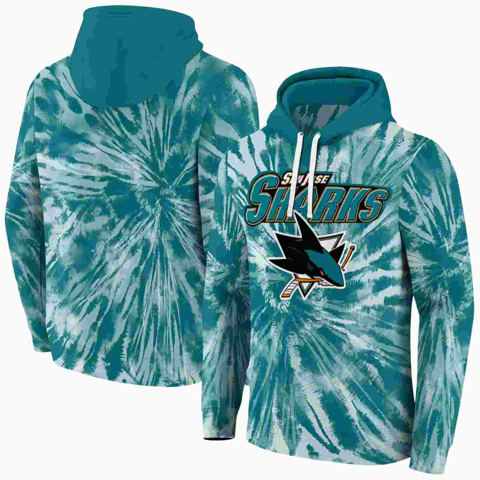 san jose sharks tie dye pattern teal hoodie fashion forward