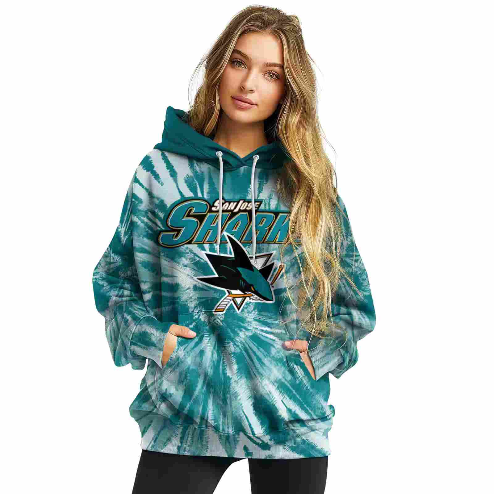 san jose sharks tie dye pattern teal hoodie high quality