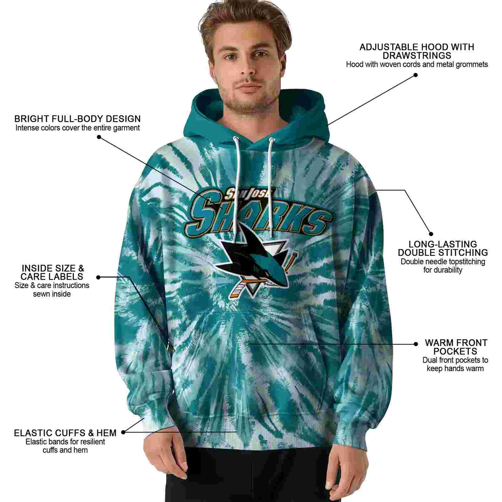 san jose sharks tie dye pattern teal hoodie latest model