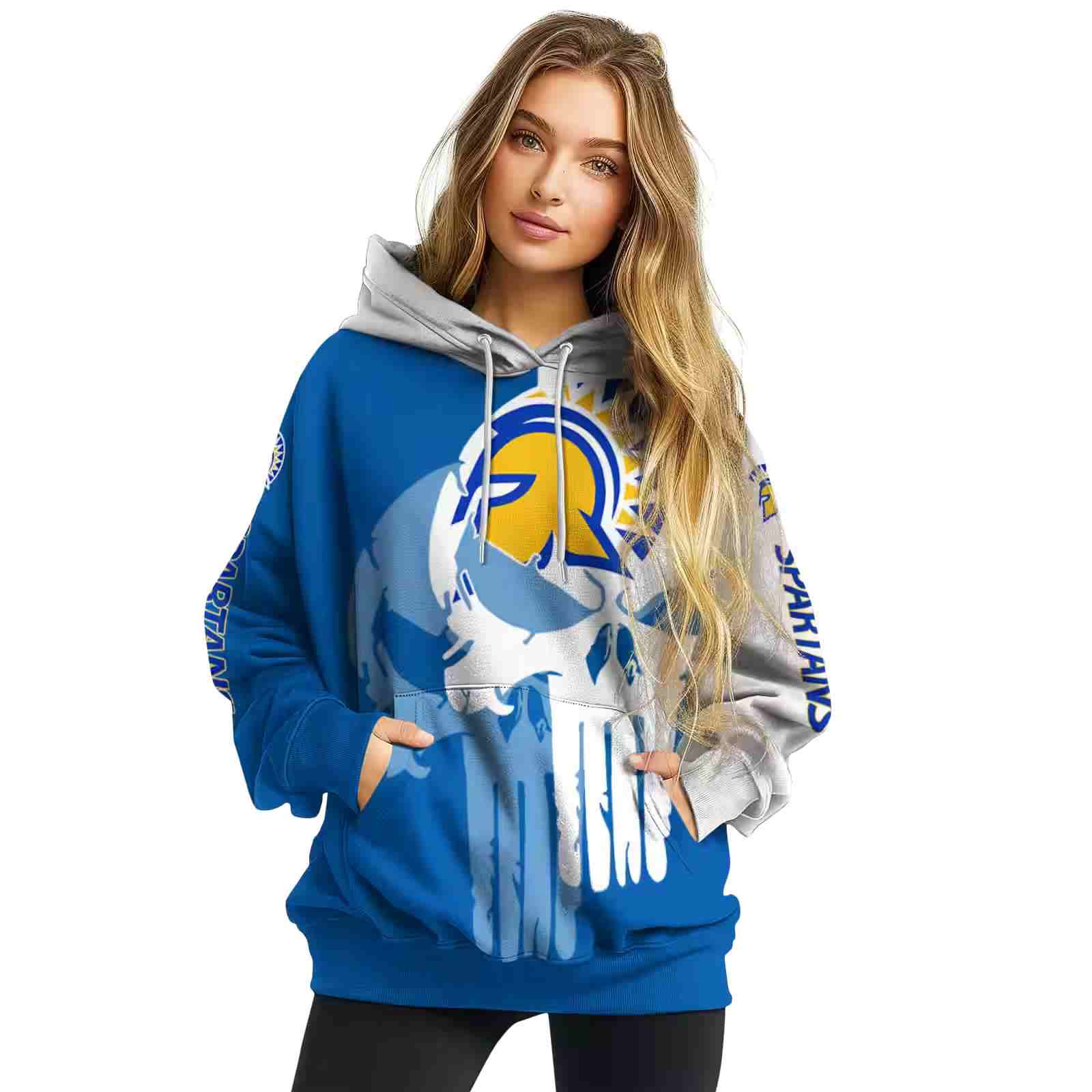 san jose state spartans graphic punisher blue white hoodie high quality