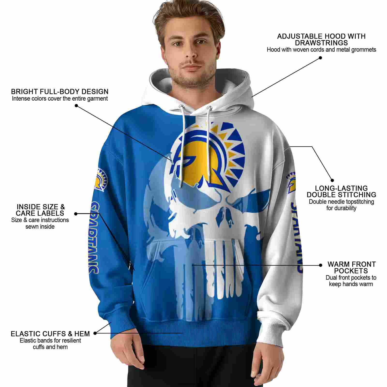 san jose state spartans graphic punisher blue white hoodie latest model