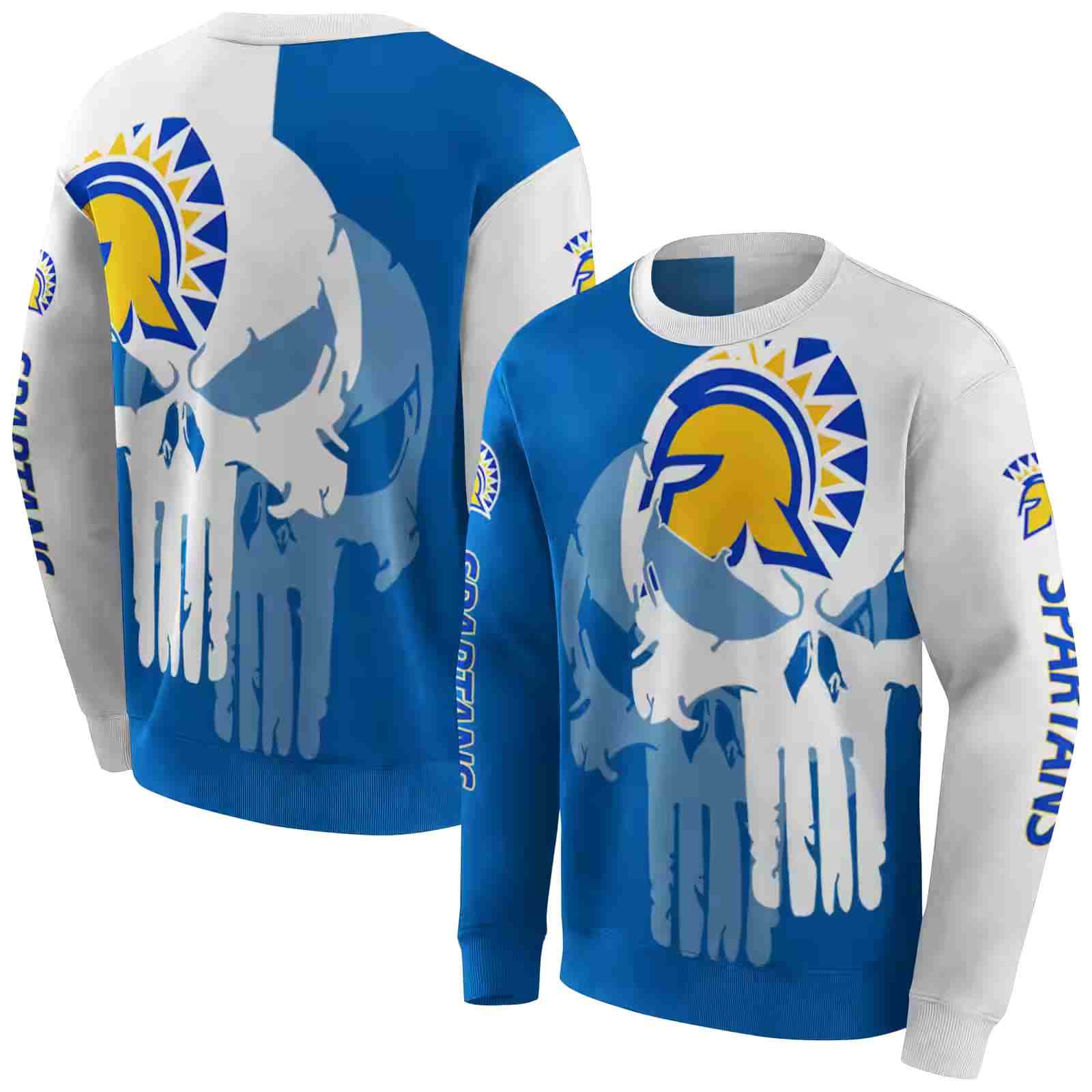 san jose state spartans graphic punisher blue white hoodie premium grade