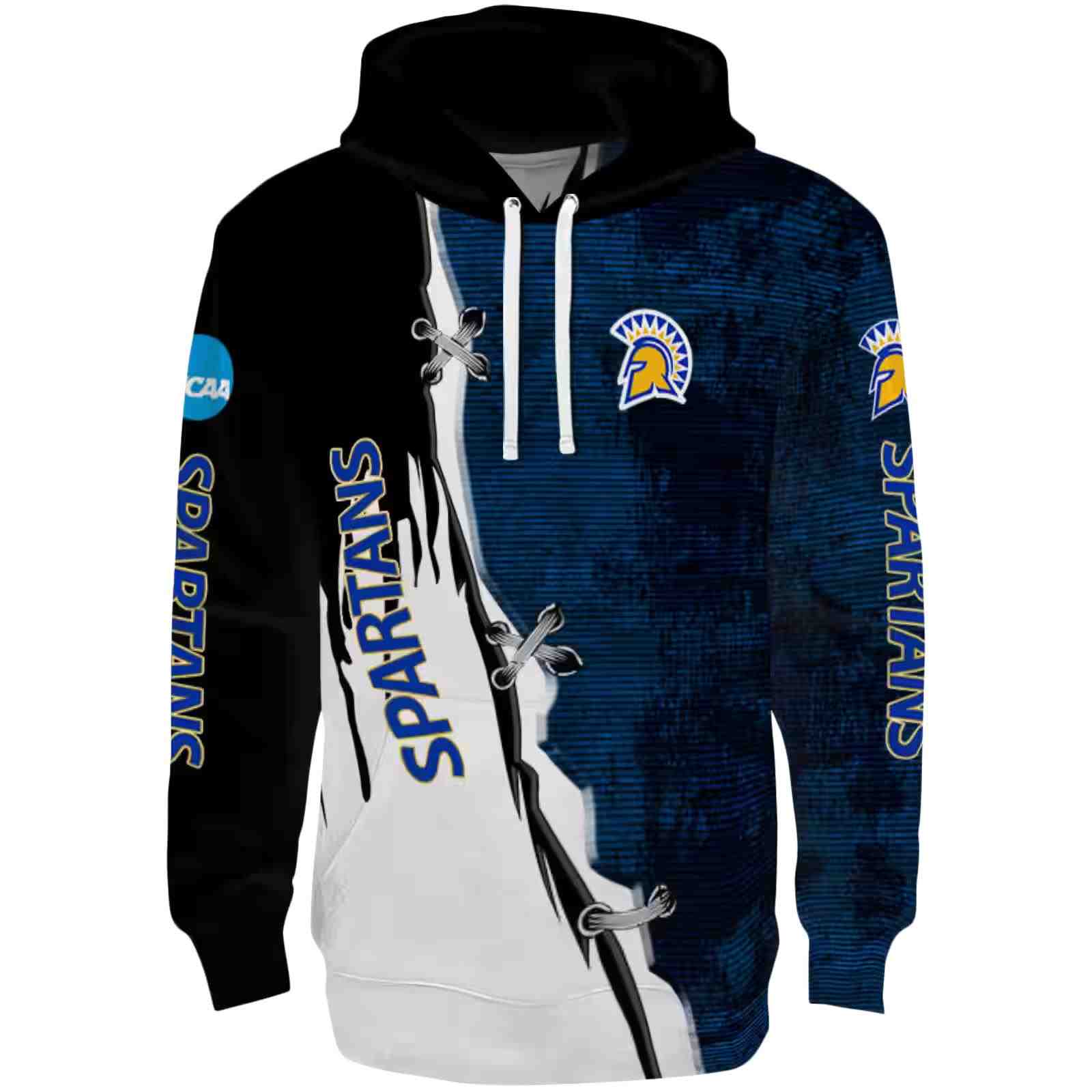 San Jose State Spartans Ripped Pattern Blue Black White Hoodie