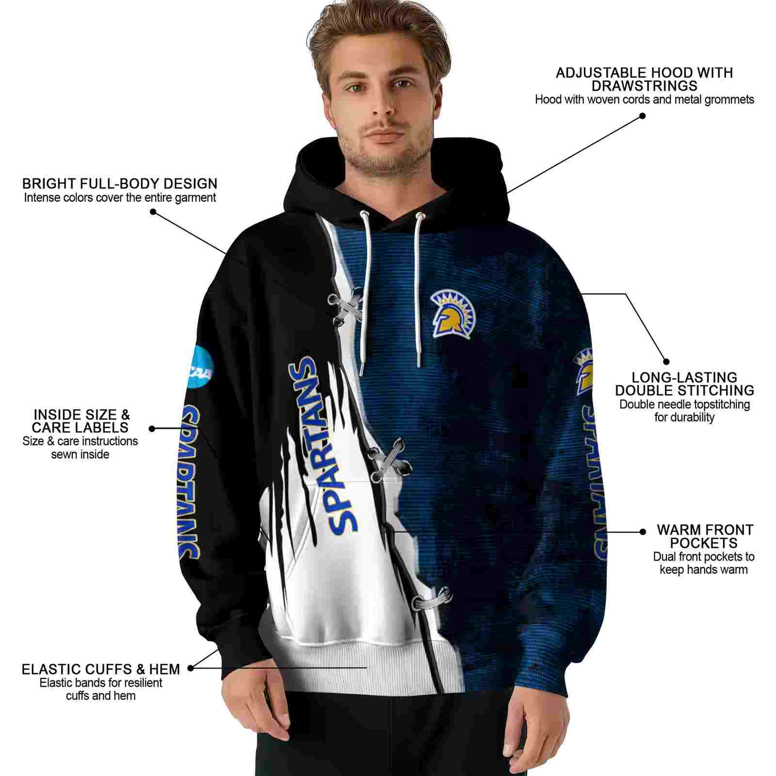 san jose state spartans ripped pattern blue black white hoodie latest model