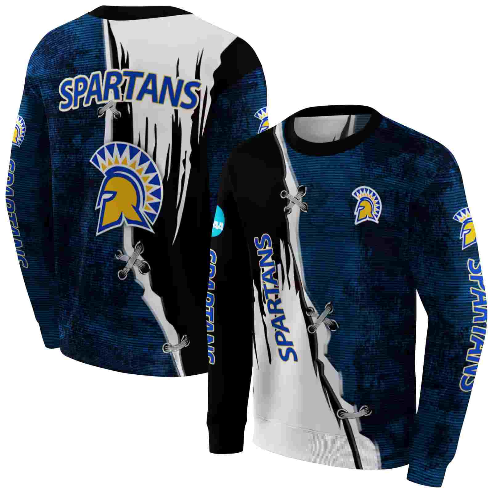 san jose state spartans ripped pattern blue black white hoodie premium grade