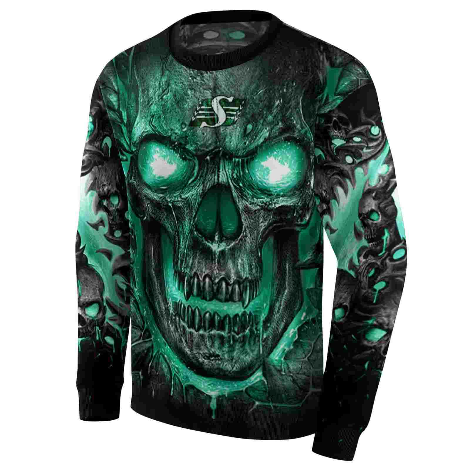 saskatchewan roughriders demonic skull green black hoodie new arrival