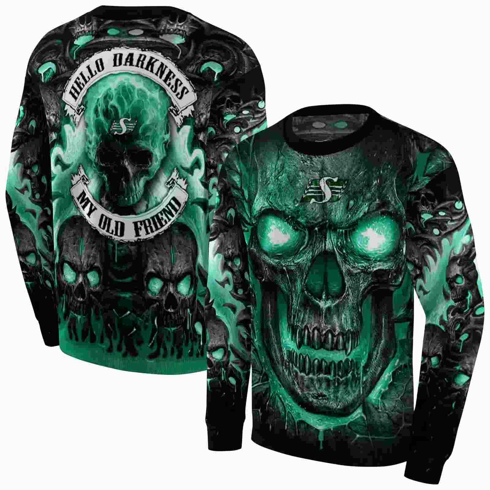 saskatchewan roughriders demonic skull green black hoodie premium grade