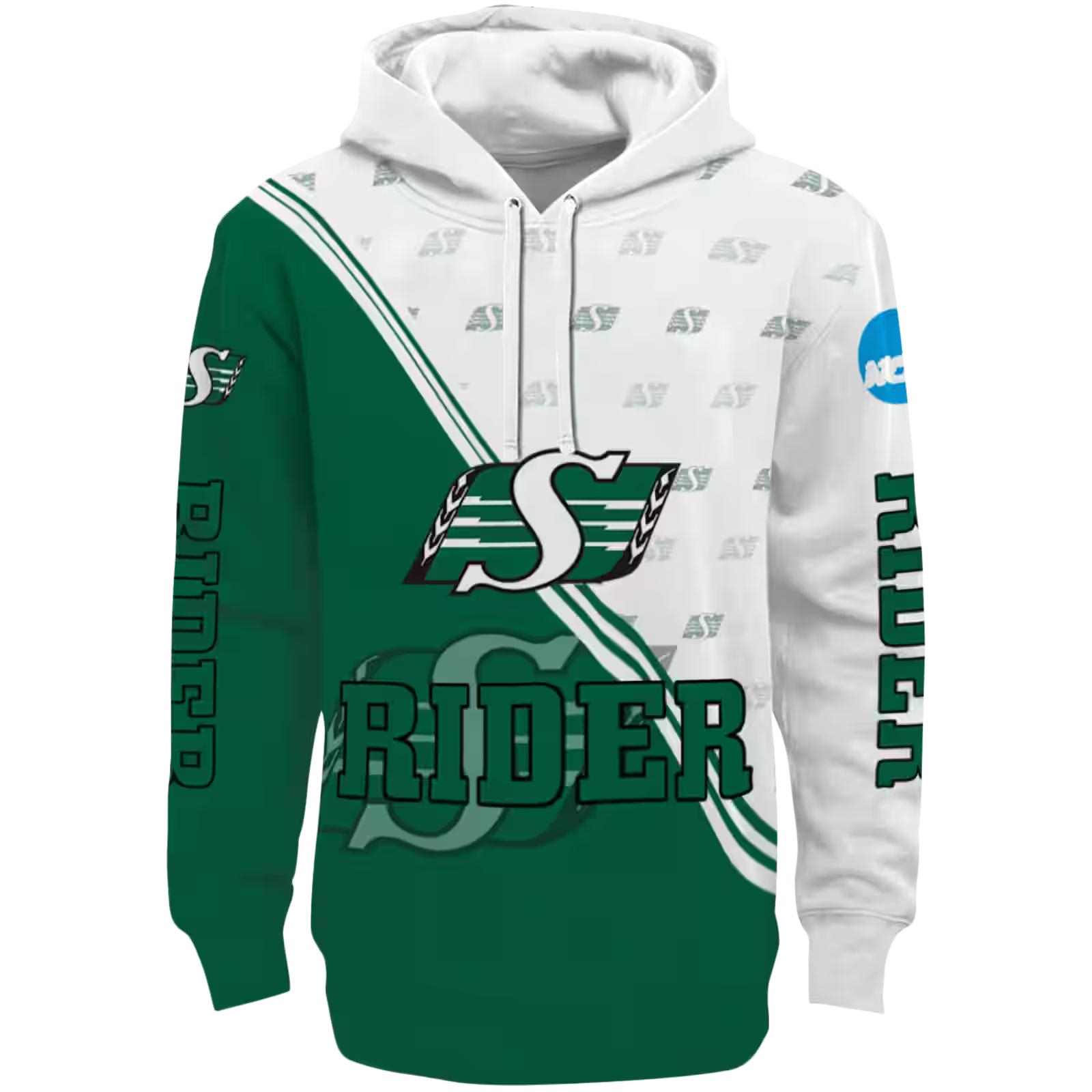 Saskatchewan Roughriders Diagonal Stripe Green White Hoodie