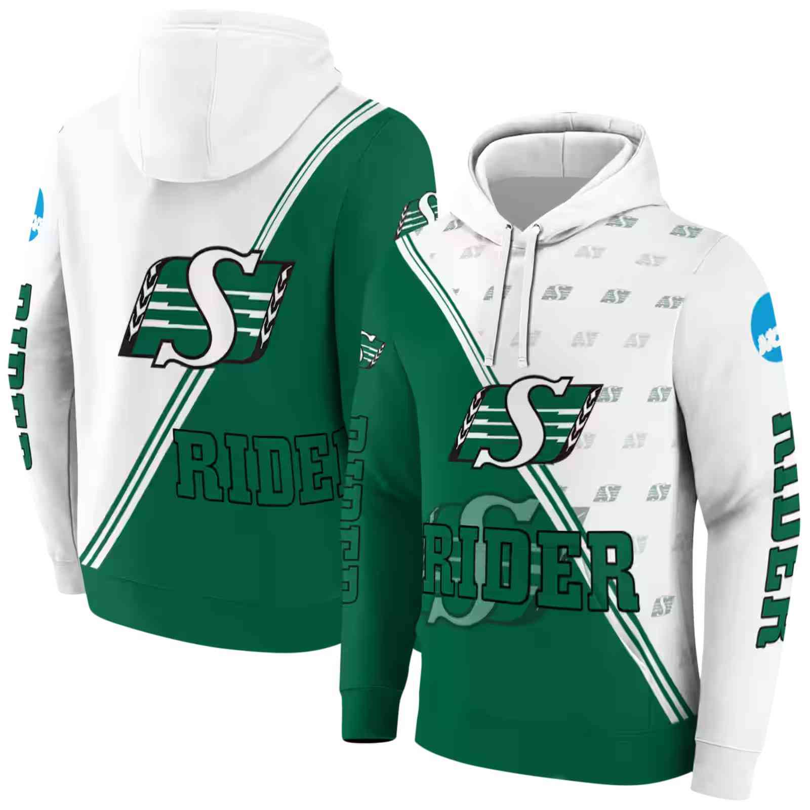 saskatchewan roughriders diagonal stripe green white hoodie fashion forward