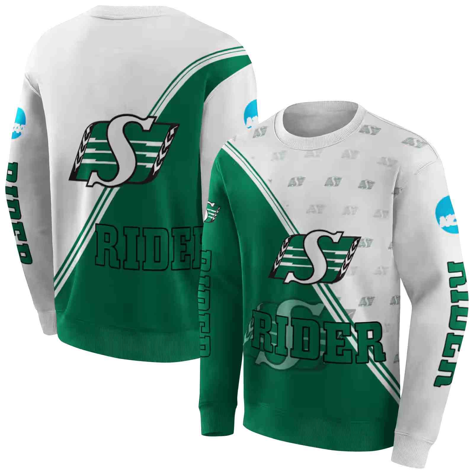 saskatchewan roughriders diagonal stripe green white hoodie premium grade