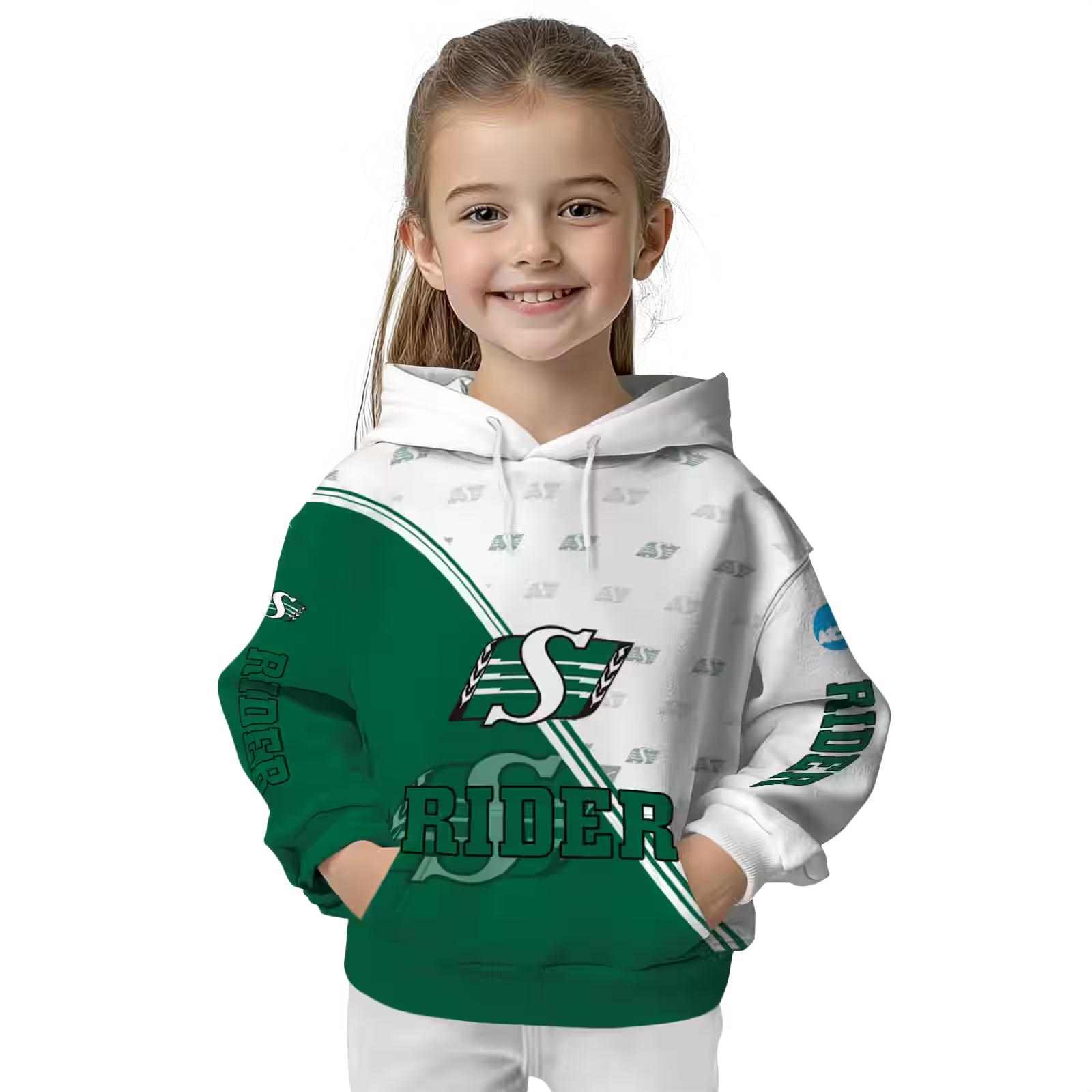 saskatchewan roughriders diagonal stripe green white hoodie top rated