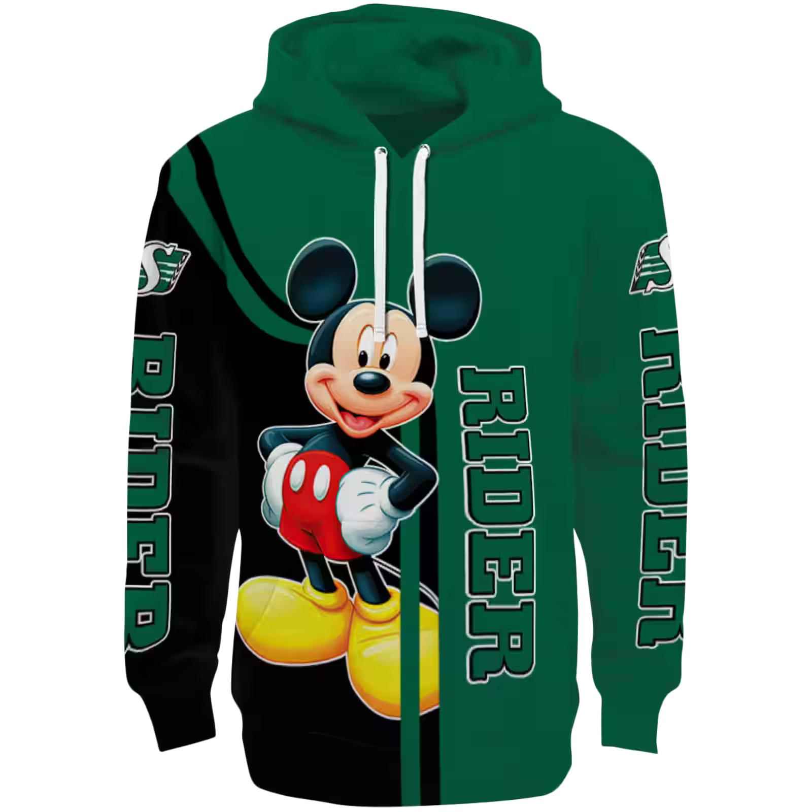 Saskatchewan Roughriders Mickey Mouse Green Black Hoodie
