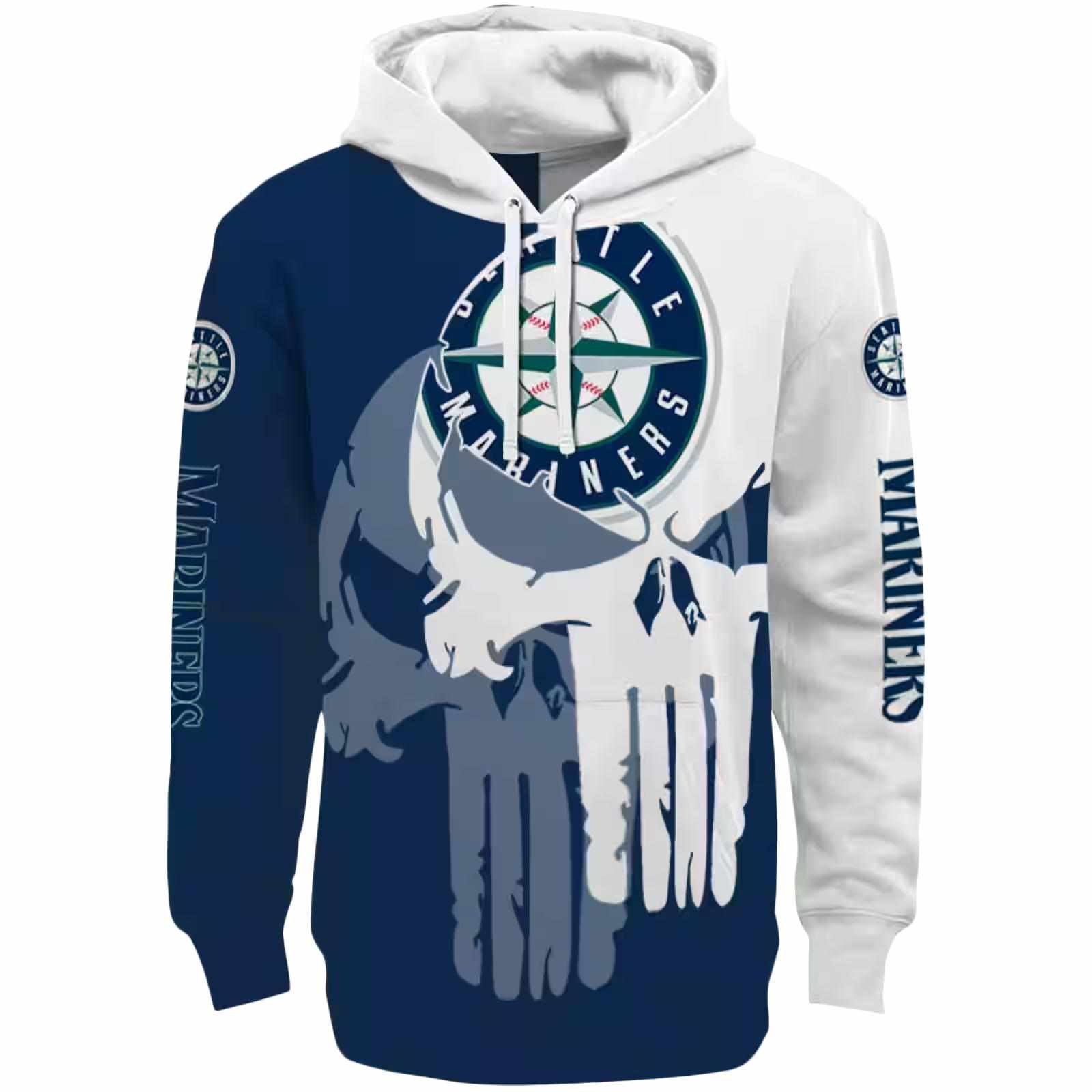 Seattle Mariners Graphic Punisher Navy Blue White Hoodie