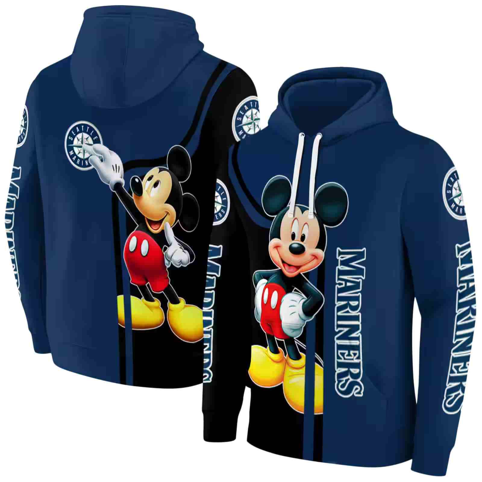 seattle mariners mickey mouse navy blue black hoodie fashion forward