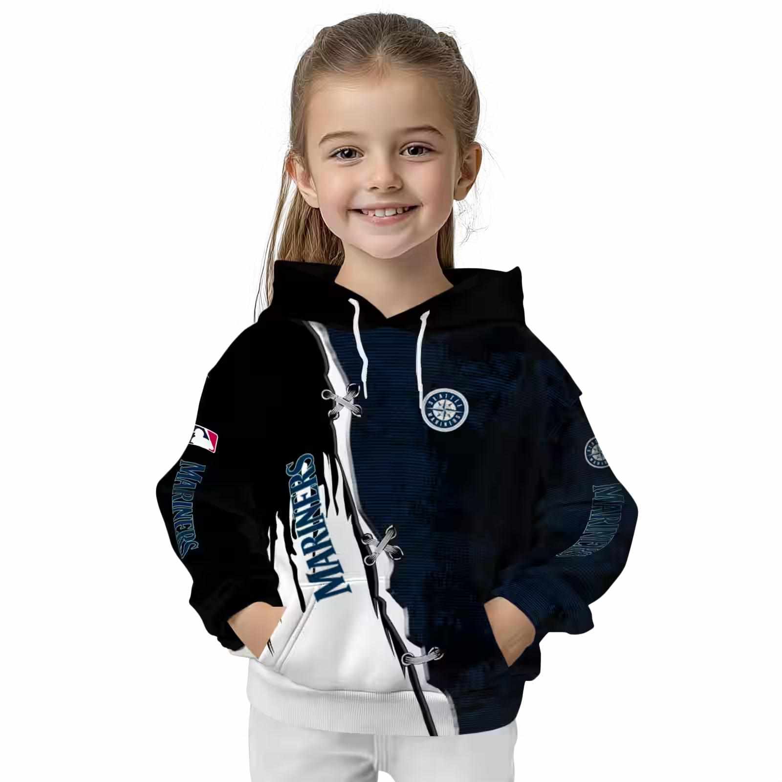 seattle mariners ripped pattern navy blue black white hoodie top rated