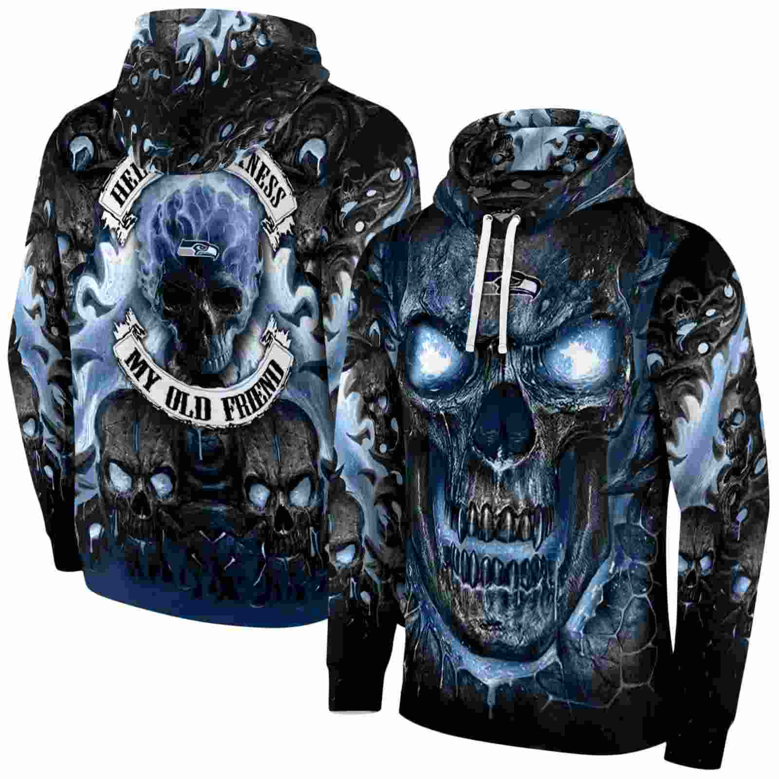 seattle seahawks demonic skull blue black hoodie fashion forward