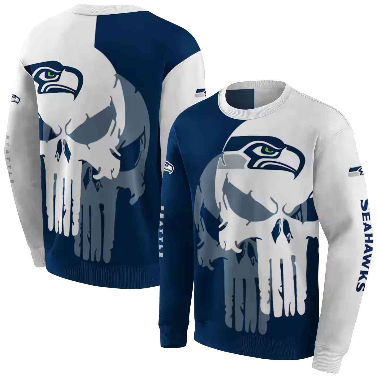 seattle seahawks graphic punisher blue white hoodie premium grade